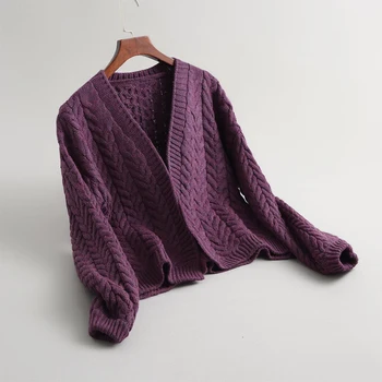 2019 Aukštos kokybės moterų megztinis ir megzti paltai viršuje atsitiktinis vientisos spalvos cardigan megztinis storas megztinis