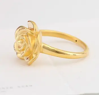 Autentiškas 999 24K Geltonojo Aukso Žiedas 3D Rose Dizaino Žiedas Juosta 1pcs Dydis: 5&7