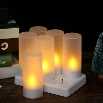 Įkraunamas LED Mirgėjimas Flameless Žvakės Tealight Žvakių Šviesos su Matinio stiklo Puodeliai Apmokestinimo Bazę Geltona Šviesa AC100-240V