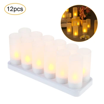 Įkraunamas LED Mirgėjimas Flameless Žvakės Tealight Žvakių Šviesos su Matinio stiklo Puodeliai Apmokestinimo Bazę Geltona Šviesa AC100-240V