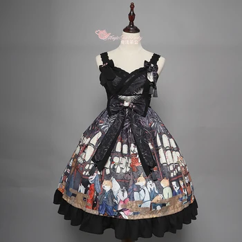 Pirotechnikos Šou ~ Kimono Stiliaus Spausdinti Lolita JSK Suknelė Stebuklinga Arbata Šalis
