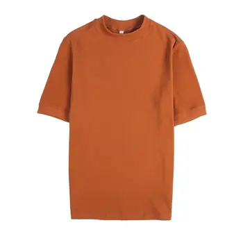 Britų Atsitiktinis dvipusis Aksomo Trumpas Rankovės Bazės Marškinėlius Vyrų Rudens-Žiemos Vyrų Pusę-aukštos Apykaklės, Geltona Storio T-shirt