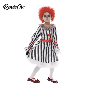 Reneecho Juokdarys Klounas Girl Kostiumas Helovinas Kostiumas Vaikams Juostele Žudikas Klounas Fancy Dress Cirko Saldainiukas Joker