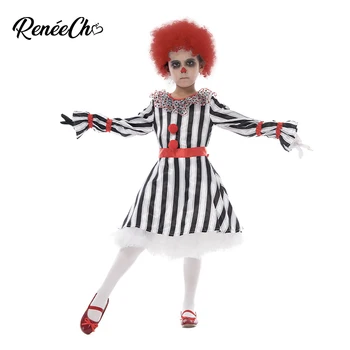 Reneecho Juokdarys Klounas Girl Kostiumas Helovinas Kostiumas Vaikams Juostele Žudikas Klounas Fancy Dress Cirko Saldainiukas Joker