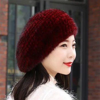 Nekilnojamojo audinės kailio beretės elegantiškas moteriškos žieminės kepurės naujo dizaino mados kailiniai skrybėlės megzti šiltas