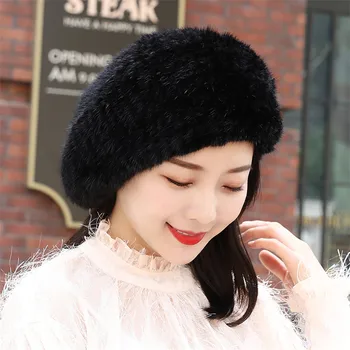 Nekilnojamojo audinės kailio beretės elegantiškas moteriškos žieminės kepurės naujo dizaino mados kailiniai skrybėlės megzti šiltas