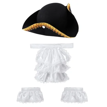 Pulkininkas Stiliaus Prabangus Kostiumas Tricorn Bžūp Pirate Hat Viktorijos Nėrinių Jabot Rankogaliai Rinkinys Suaugusiems Etapo Rezultatus Cosplay Šalis