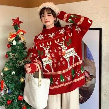 Moteris Megztiniai Kalėdų Drabužius Megztinis Moterų Sutirštės Žiemos 2020 Prarasti Femme Chandails Traukti Hiver