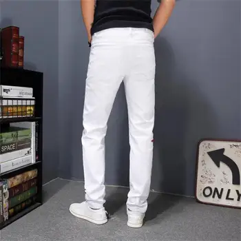 2020 jaunų mans džinsus, siuvinėjimas medvilnės baltas slim fit dizaineris džinsus vyrams aukštos kokybės korėjos stiliaus mados #102