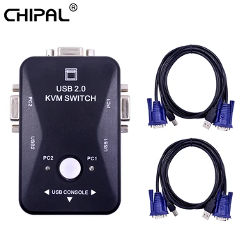 CHIPAL KVM Perjungiklis 2 Port USB 2.0 1920*1440 VGA, SVGA Jungiklis Splitter Lauke + 2 Kabeliai, Klaviatūra, Pelė, Monitorius, Adapteris,