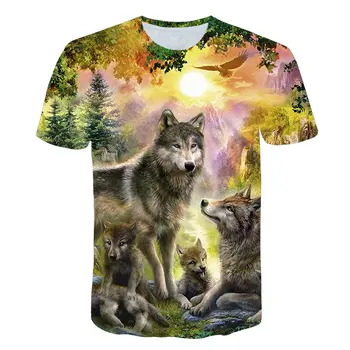Berniukų, Mergaičių Wolf 3D Spausdinimo Cool T-shirt Mados Erelis 3d Hip-Hop Marškinėlius Spausdinti Gyvūnų trumpomis Rankovėmis Vasarą Viršuje Tees marškinėliai vaikams 14T
