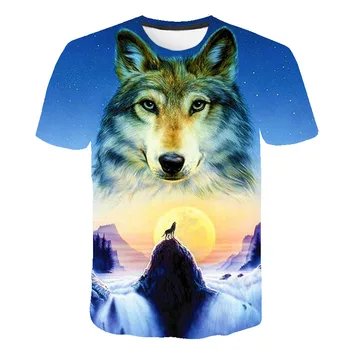 Berniukų, Mergaičių Wolf 3D Spausdinimo Cool T-shirt Mados Erelis 3d Hip-Hop Marškinėlius Spausdinti Gyvūnų trumpomis Rankovėmis Vasarą Viršuje Tees marškinėliai vaikams 14T