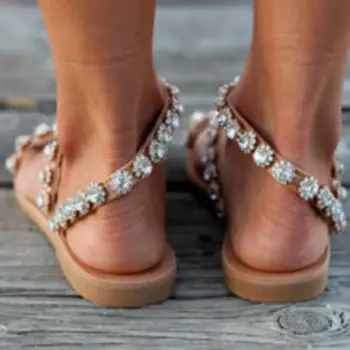 Mados Versija Kristalų Europos Stiliaus Prabangus Butas Sandalai Moterims 2020 Plus Size 35-44 Pirmaujančių Tendencija