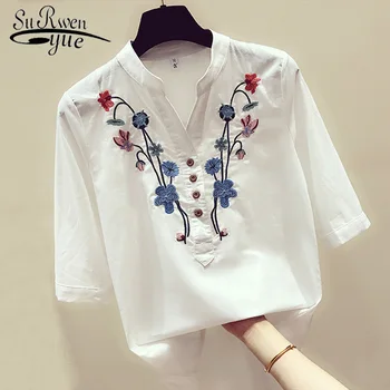 Moteriški Viršūnes Ir Palaidinės Camisas Mujer Gėlių Siuvinėjimas Balta Palaidinė Moterims Marškinėliai Blusas Mujer De Moda 2021 Moterų Viršūnių 3140 50