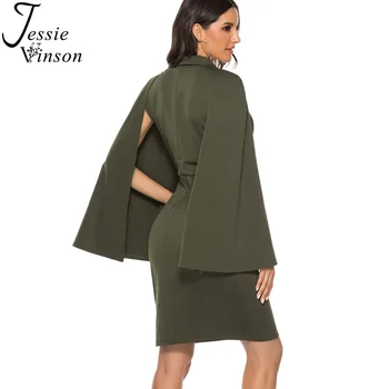 Jessie Vinson Elegantiškas V-kaklo su Gpgb sparno Rankovėmis Žaliojo Bodycon Suknelė Moterims Seksualus Juodas Šalis Suknelė Rudens Kelio Ilgis Suknelės Vestidos