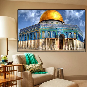 Drobė Paveikslų, Cuadros Jeruzalės Pasaulyje Garsaus Pastato Golden Rock Grand Mečetė Ir Musulmonų Sienų Dekoras Nuotraukas Al-Aqsa Mečetė