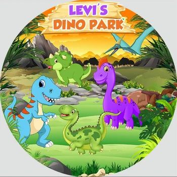 Apvali Scena, Animacinių Filmų Dinozaurų Šalis Backdrops Fotostudija Žalia Violetinė Mėlyna Oranžinė Berniukai Gimtadienio Ratas Fonas