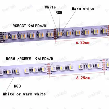 12MM PCB RGBCCT RGBWW 5 1 4 1LED Juosta 5050 DC12V/ 24V Lankstus Šviesos RGB+Balta+Šiltai Balta 5 spalva, 1 LED Lustas 96 LEDS/m