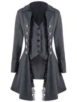 JIEZUOFANG Joineles Rudens Žiemos Gotikos Stiliaus Paltai Moterims Kietas Trigubą Mygtukus Storio Tailcoat Atvartas Nėrinių Šalies Moterų Outwear