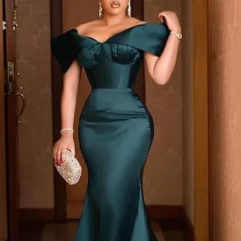 Elegantiškas Off Peties Vakare Šalis Suknelė Seksualus Mermaid Dress Tamsiai Žalia Plius Dydis Moterų, Ilga Suknelė Maxi Skraiste Vestido Afrikos