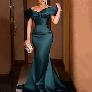 Elegantiškas Off Peties Vakare Šalis Suknelė Seksualus Mermaid Dress Tamsiai Žalia Plius Dydis Moterų, Ilga Suknelė Maxi Skraiste Vestido Afrikos