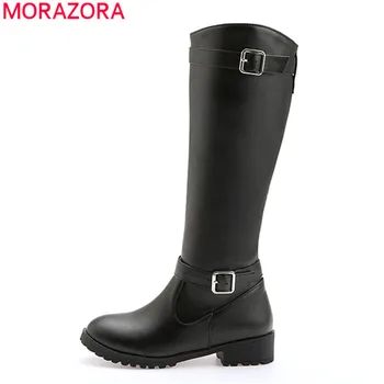 MORAZORA 2020 Didelis dydis 33-50 žiemos kelio ilgi batai med kulniukai, suapvalinti tne sagtis, ponios batai, spalva juoda moterų batai