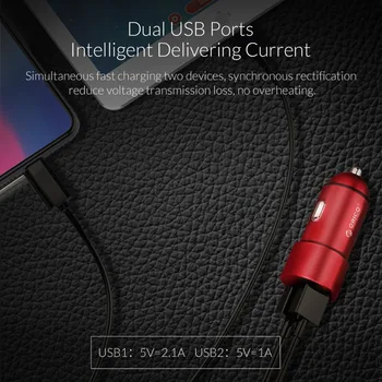 ORICO Dual Prievadai USB Automobilinis Įkroviklis Aliuminio 5V 2.1 Protingas Kelionės Automobilinis Adapteris, skirtas 