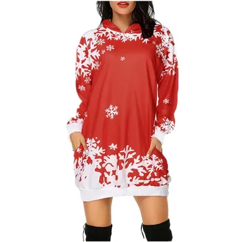 Hoodies Moterų Rudens Žiemos Palaidinukė Suknelė Mados Kalėdų Hoodie Maišelį Klubo Kišenėje Spausdinti Hoodie Mados Suknelė Vestidos 2020 m.