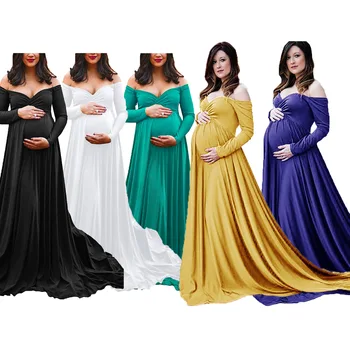 Motinystės V-Kaklo, Uodegų Didelis Vientisas Ilga Suknelė Fotografijos Dress Motinystės Drabužiai