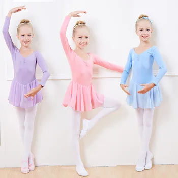 Vaikai ilgas rankovėmis spandex gimnastika leotard šokių mergaičių vaikas kostiumas medvilnės lycra baleto suknelė triko mergina sijonas vaikas