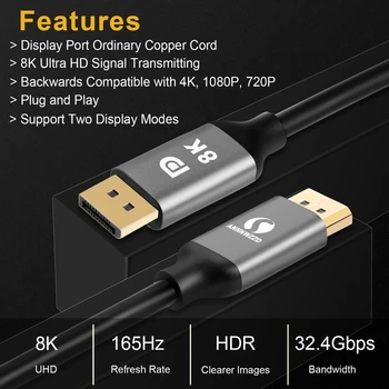 DisplayPort 1.4 Kabelis 8K HDR 60Hz 144Hz 32.4 Gb / s Didelės Spartos Display Port Adapteris, Skirtas Vaizdo PC Nešiojamas TV DP 1.4 DisplayPort Cable