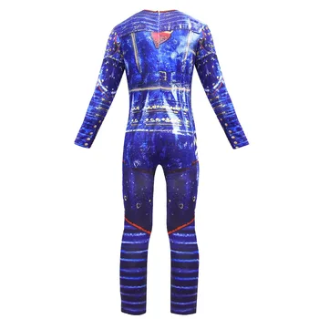 Anilnc Palikuonys 3 Evie Tamsiai Mėlyna Ilgi Banguoti Perukas vaikams suaugusiųjų Cosplay Kostiumas + Jumpsuits helovinas kostiumas vaikams