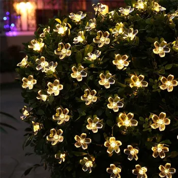 5m-7m 12m 22m Persikų, Gėlių Saulės Lempos Galios LED String Pasakų Žibintai 6 V Saulės Girliandas Sodo Kalėdų Dekoro Lauko