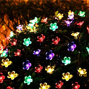 5m-7m 12m 22m Persikų, Gėlių Saulės Lempos Galios LED String Pasakų Žibintai 6 V Saulės Girliandas Sodo Kalėdų Dekoro Lauko