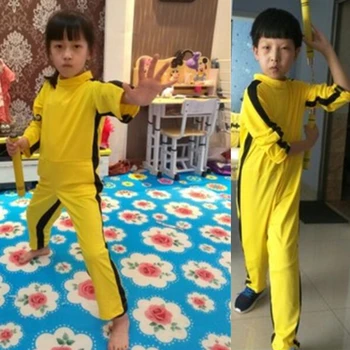 Unisex Suaugę Vaikai Bruce Lee Jeet Kune Do Kinijos Kung Fu Jumpsuit Cosplay Kostiumų Zentai Kostiumas