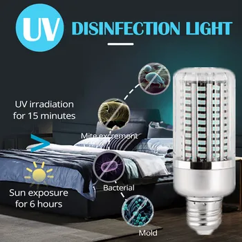 60W UV Baktericidinė Lempa E27 Led uv-C Šviesos Lemputės 130Leds Dezinfekavimo Lempos sterilizer LED Namų Švaraus Oro Nužudyti Bakterijos, Erkutės