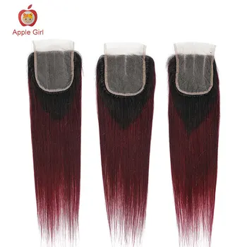 T1B/99J Raudona Spalva Brazilijos Bordo Tiesūs Plaukai Ryšulius Su Uždarymo Applegirl Remy Human Hair 2/3/4 Ombre Ryšulių & Uždarymas