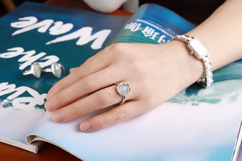 Dormith Moterų nekilnojamojo 925 sterlingas sidabro žiedai 10*10mm Natūralus Amazonitas žiedai moterims, juvelyrika gemstone žiedai