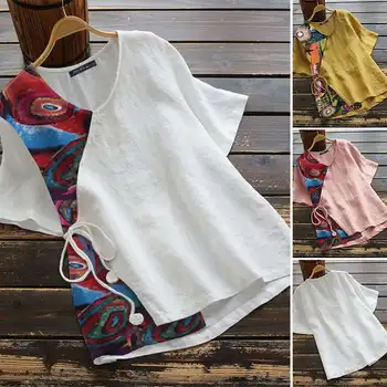 Plius Dydžio Tunika Viršūnes Vasaros Marškinėliai ZANZEA 2021 Elegantiškas Moterų Gėlių Palaidinė Atsitiktinis Atspausdinta Marškinėliai Moteriška O Kaklo Blusas Chemise