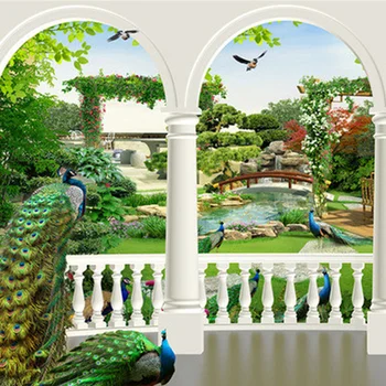 Custom Foto Tapetai, Didelės raiškos (HD 3D Stereoskopinis Svajonių Paukštis, Povas Palace Gardens Freskos TV Gyvenamasis Kambarys Sofos Foną