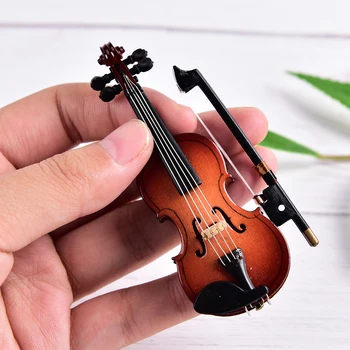 Mini Smuikas su Paramos Miniatiūriniai Medinių Muzikos Instrumentų Kolekcija Dekoratyviniai Papuošalai