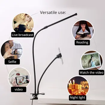 LED Selfie Žiedas Šviesos Lankstus Mobilusis Telefonas Įrašą Turėtojas Gyventi Tyrimą, Stalo Lempos, Universalus Tingus Long Arm mobiliųjų Telefonų Laikiklis