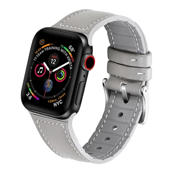 AKGLEADER 40/44mm Žiūrėti Diržu, Apple Watch Series 5 4 Minkšto Silikono su Oda Watchband Vyro Žiūrėti Apyrankė 
