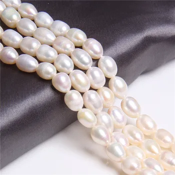 6mm Natūralių ryžių, baltos, ovalo formos perlų karoliukų gija realus laisvas kritimas perlų karoliukai tiekimo papuošalai priėmimo apyrankės karoliai, auskarai dovanos