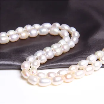 6mm Natūralių ryžių, baltos, ovalo formos perlų karoliukų gija realus laisvas kritimas perlų karoliukai tiekimo papuošalai priėmimo apyrankės karoliai, auskarai dovanos