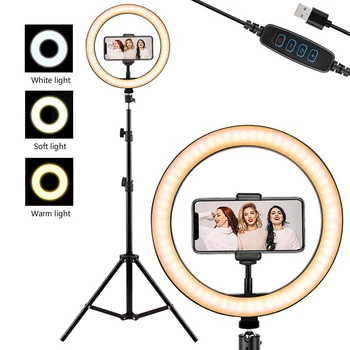 Selfie Pritemdomi LED Šviesos Žiedas su Trikojis Stovas Fotografija Apšvietimo Kamera Makiažas Foto Profissional 