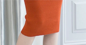 SMTHMA 2020 m. Rudens ir žiemos Korėja Mezgimo Suknelė Seksualus Velniop kaklo Oranžinė juoda Moterų kilimo ir tūpimo Tako Megztinis Sukneles Vestidos Laisvas diržas