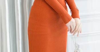 SMTHMA 2020 m. Rudens ir žiemos Korėja Mezgimo Suknelė Seksualus Velniop kaklo Oranžinė juoda Moterų kilimo ir tūpimo Tako Megztinis Sukneles Vestidos Laisvas diržas