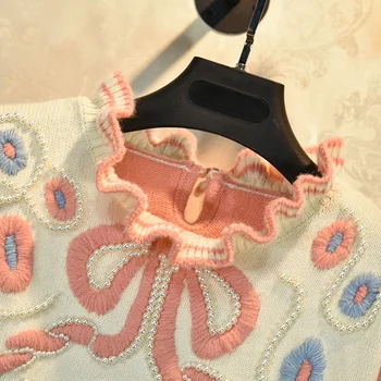 Rožinės Spalvos Gėlių Siuvinėjimas Moterims Megztiniai 2020 M. Rudens Žiemos Viršūnes Slim Moterų Megztinis Megztas Megztinis Megztinis Minkštas Šiltas Traukti Femme