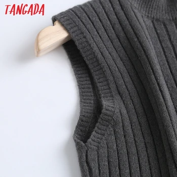 Tangada Moterų 2021 Mados Twist Megzti Megztinis Megztinis be Rankovių O Kaklo Moterų Slim Puloveriai Prašmatnus Viršūnes BC109